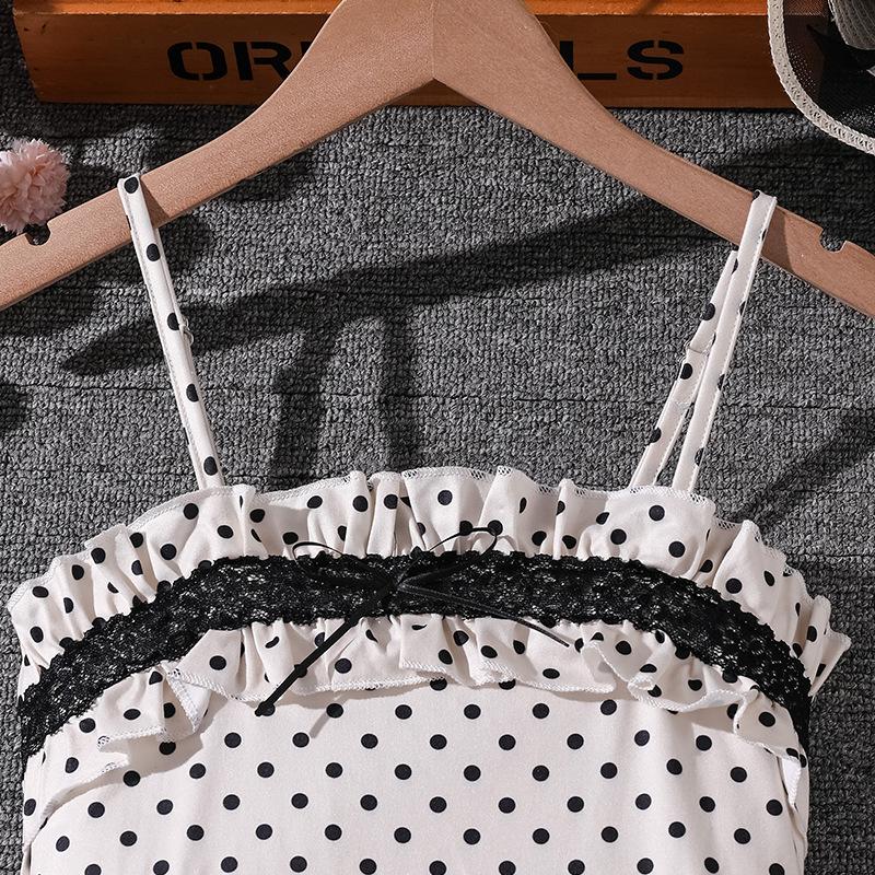 Vestidos de moda para niñas, vestido de verano para niñas con estampado de lunares, estilo princesita adorable, con tirantes finos y corte ajustado.