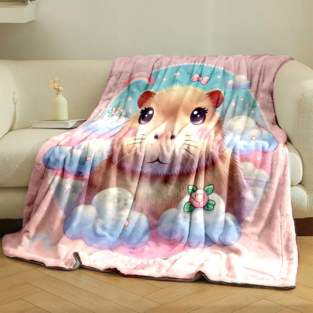 Cute Hamster In Dreamy Clouds Print Blanket Soft and Cozy Perfect for the Living Room Bed Sofa or a Nap,gift