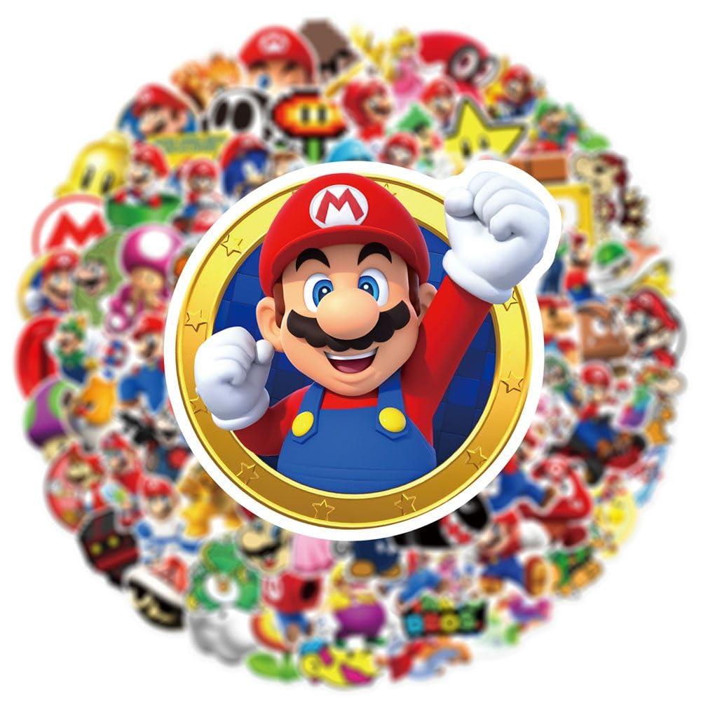 100 Pieces Mario MARIO Super Mario Sticker Collection Sticker Set Anime Manga Sticker Cute Notebook Sticker Sticker Waterproof PVC Sticker Character