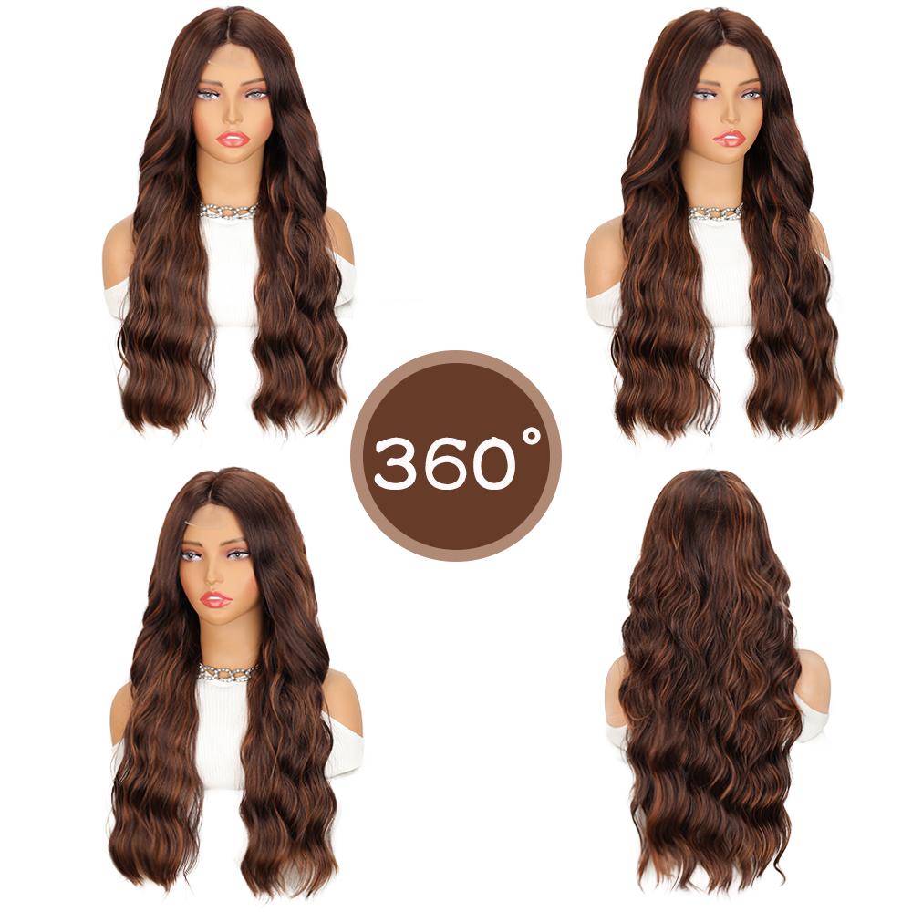 

XINRAN Длинный Коричневый Смешанный Светлый Волнистый Парик для Женщин 26-дюймовый Вьющийся Волнистый Парик Натуральный Синтетический Жаропрочный Волокно Коричневый Парик для Девочек 65cm