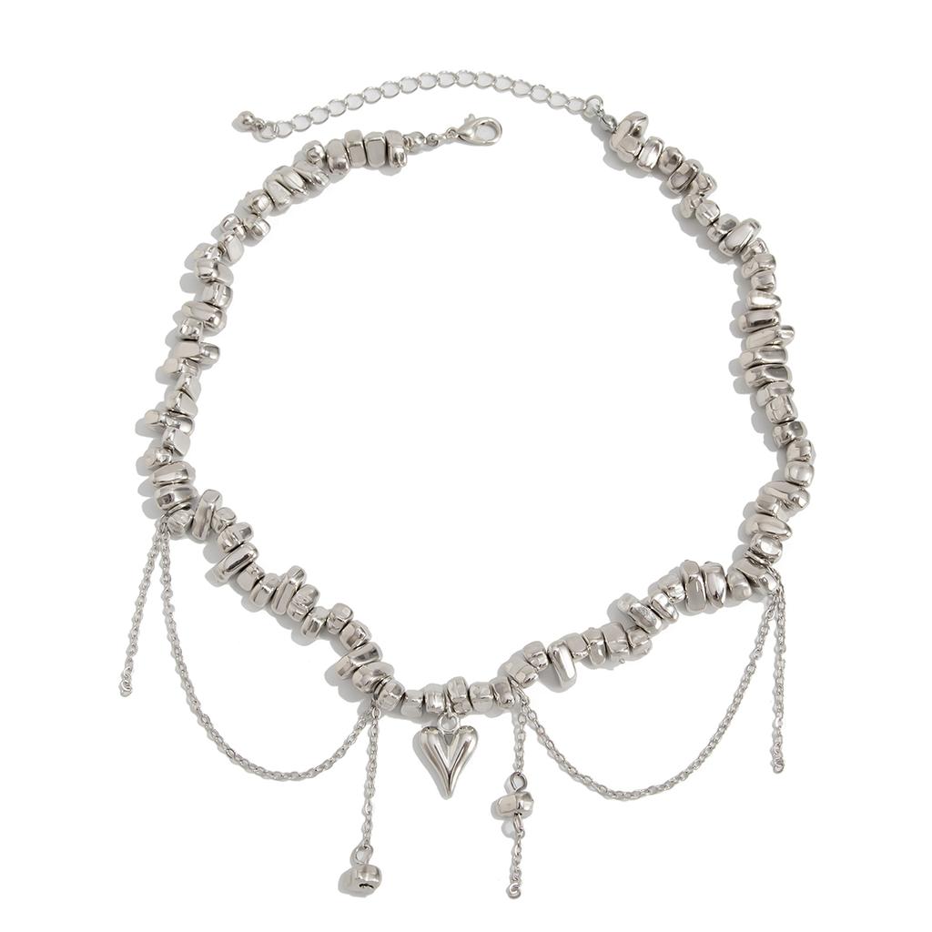SHIXIN Trendy Irregular CCB Beads Short Choker Necklace for Women Punk Love Heart Pendant Necklace Daily Jewelry Neck Accessory