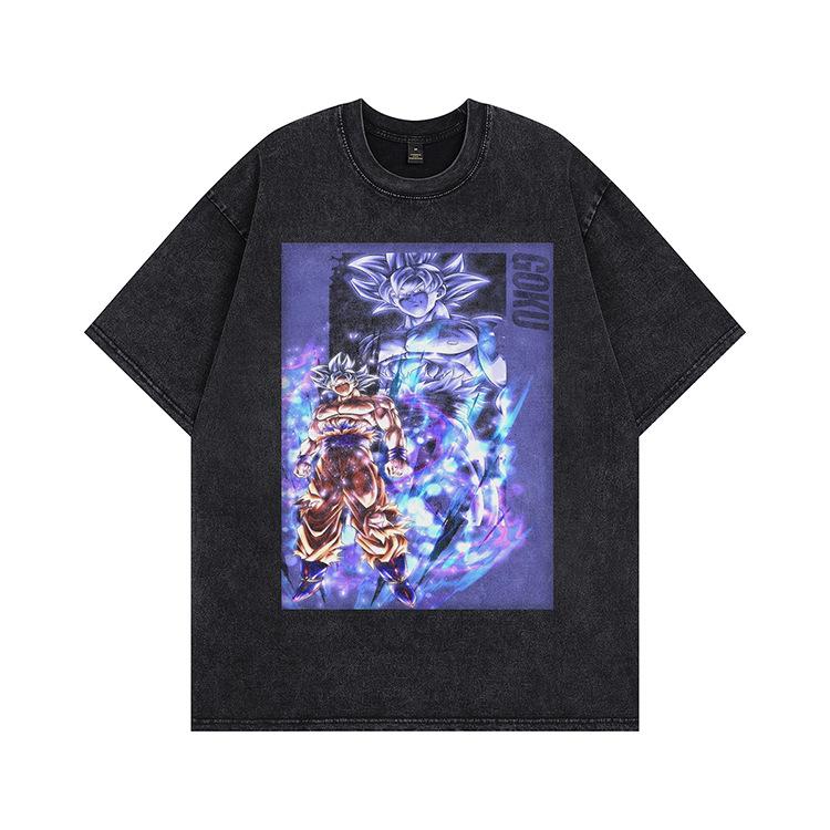 Summer New American Washing Water Short Sleeves Old High Street Style T-shirt Heavy Loose Couple Tide Men and Women Same Style