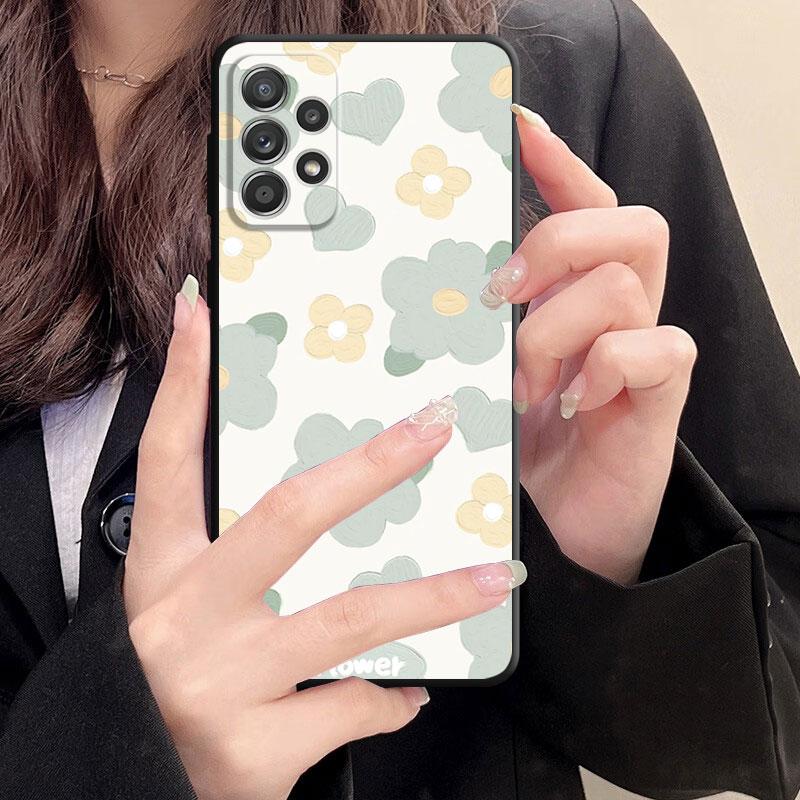 Μαύρη μαλακή πλάτη πολυτελής θήκη τηλεφώνου για Samsung Galaxy A33 A32 A21s A53 A22 A71 A31 A51 A13 A23 A72 A52 A11 Υπέροχο κάλυμμα λουλουδιών