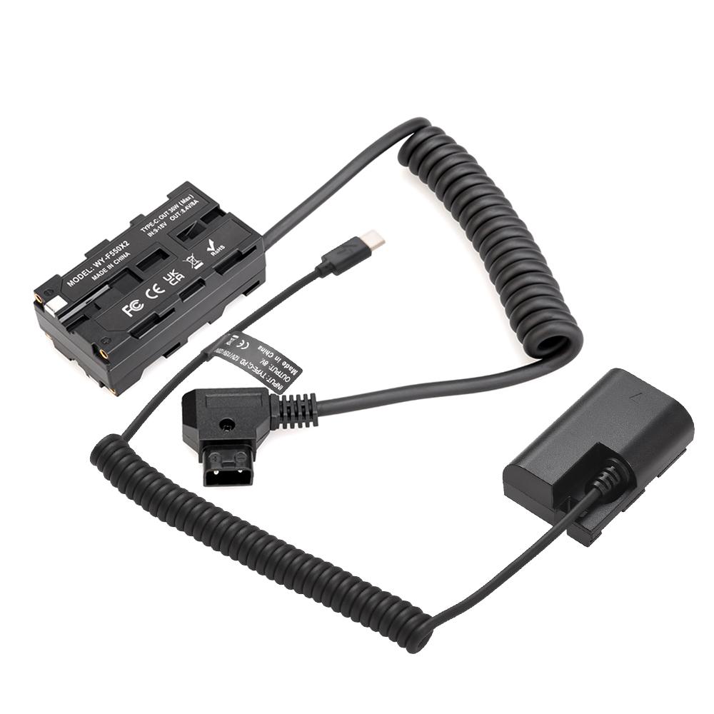 D-Tap To Dual-sided NP-F550 Dummy Battery + Type-C To DMW-DCC17 Dummy Battery Coiled Cable DC