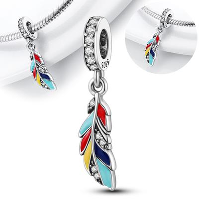 Authentic Beads Copper Craft Dreamy Seven-Color Feather Pendants Fit Charms Plata Bracelets Ideal For Women Jewelry Crafting Handmade
