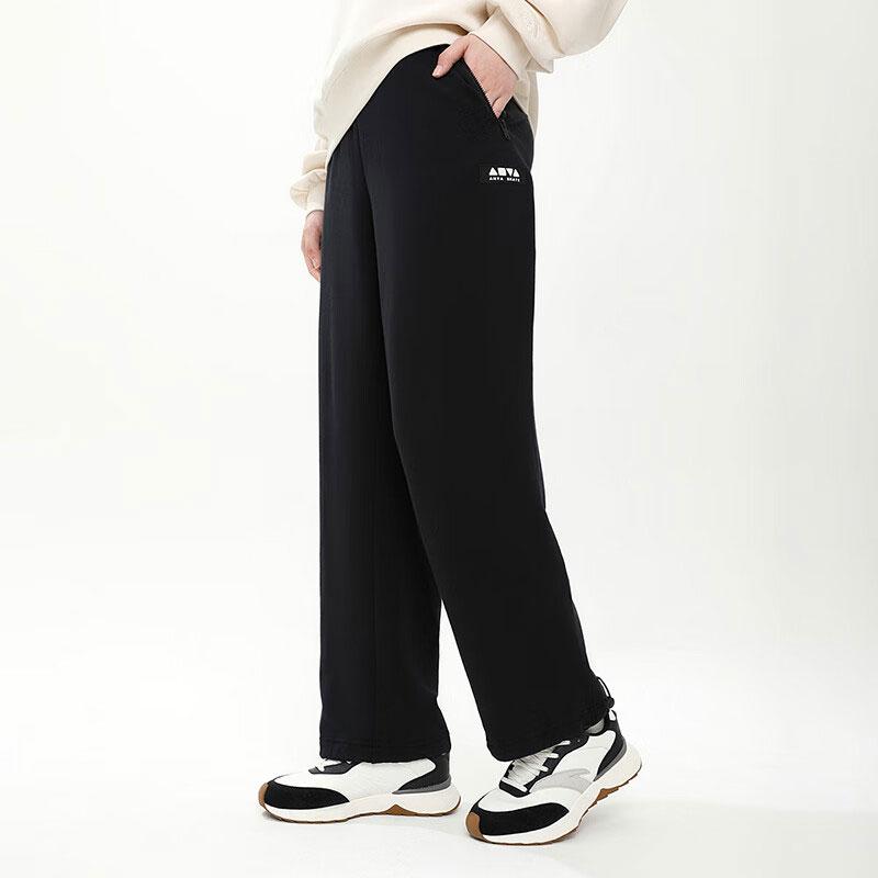Anta Lifestyle Series Letter Print Straight Leg Casual Knit Sports Pants Unisex Pants Basic-Black 172348301S-1