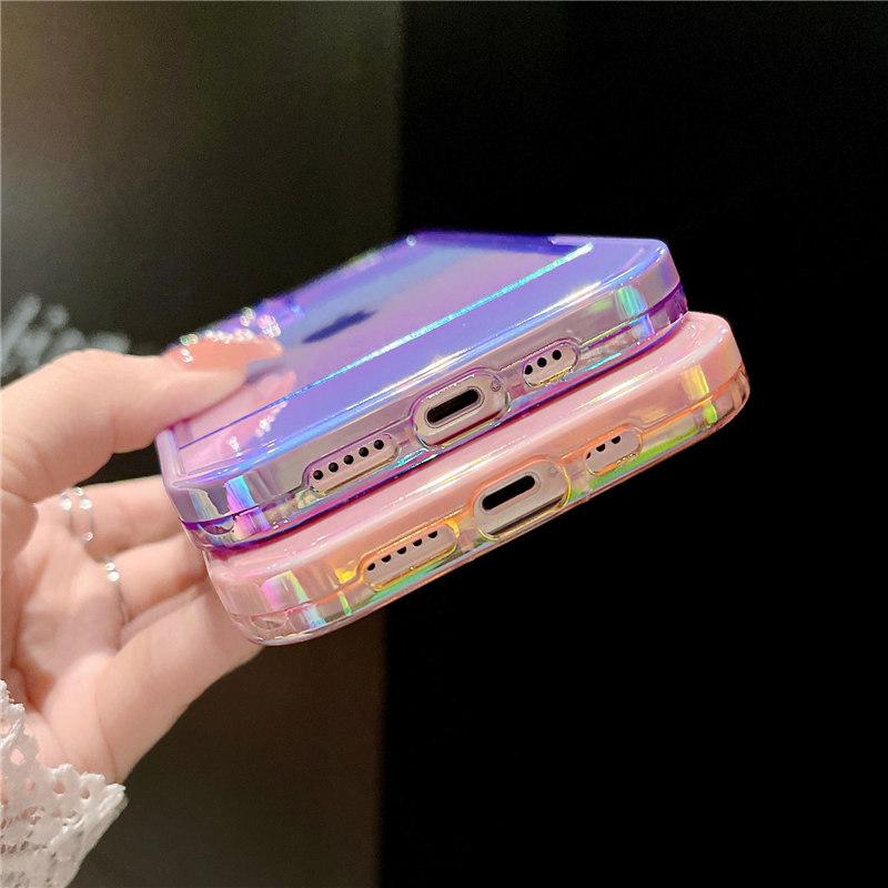 Rainbow Laser Stand Holder Phone Case For Iphone 13 12 11 Pro Max Xs Max Xr X 13pro 11 Clear Shockproof Bumper Aurora Back Cover