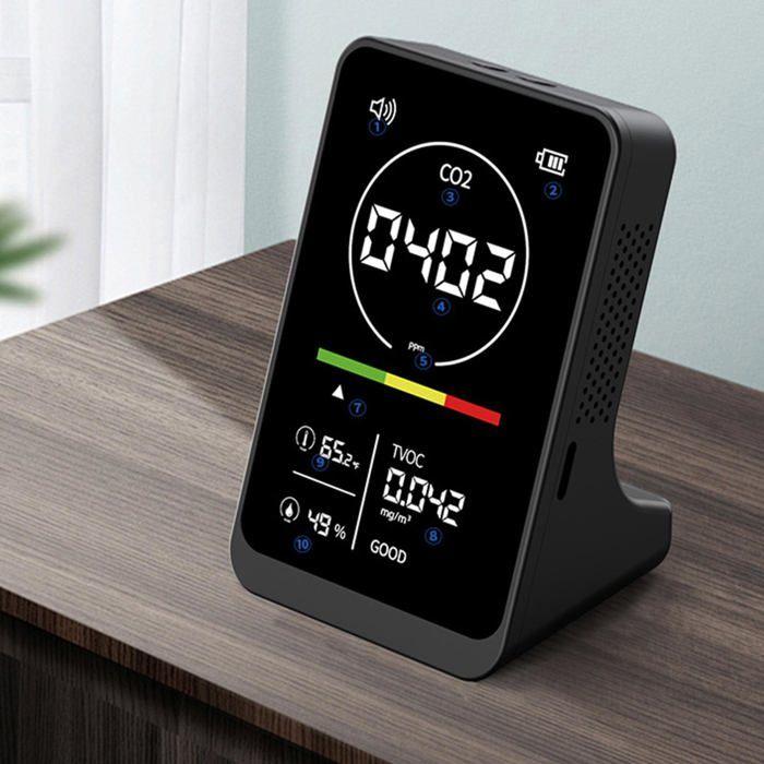 AIMOONSA Détecteur CO2 4-en-1 portable – Moniteur intérieur Température, Humidité, COVT, écran TFT, batterie 2500 mAh