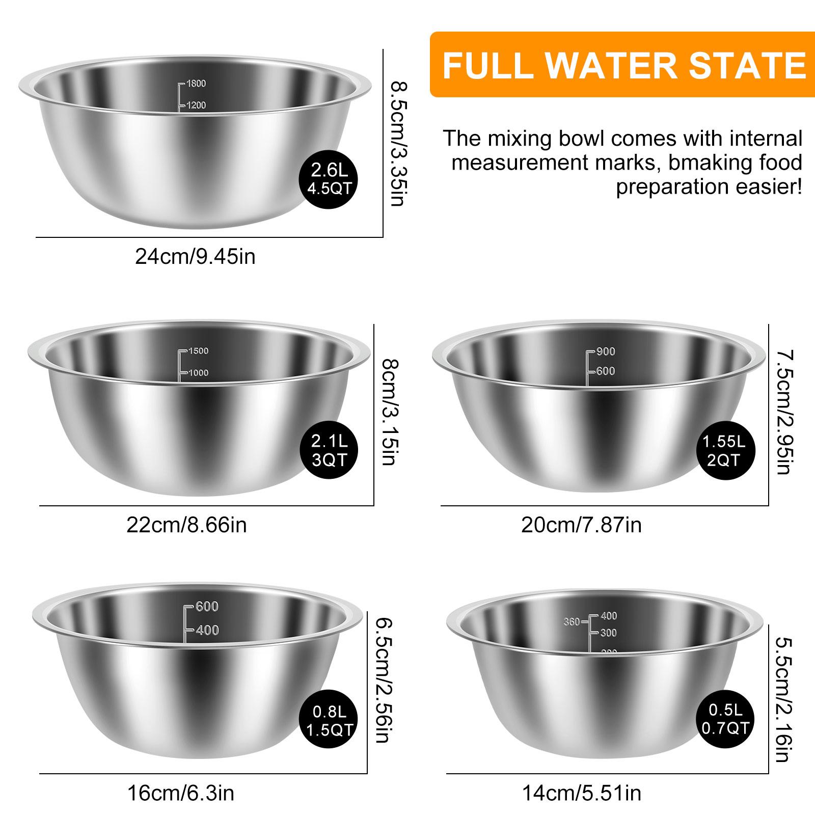 

5/10Pcs Salad Mixing Bowls Stainless Steel Non Slip Nesting Whisking Bowls Mixing Bowls Baking & Serving Kitchen Cooking Baking
