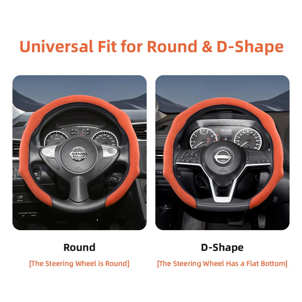yxkpz10 Suitable for Nissan Premium Suede Snap-On Steering Wheel Cover, Non-Slip and Durable, Round and D-Shaped Steering Wheel Available for Qashqai