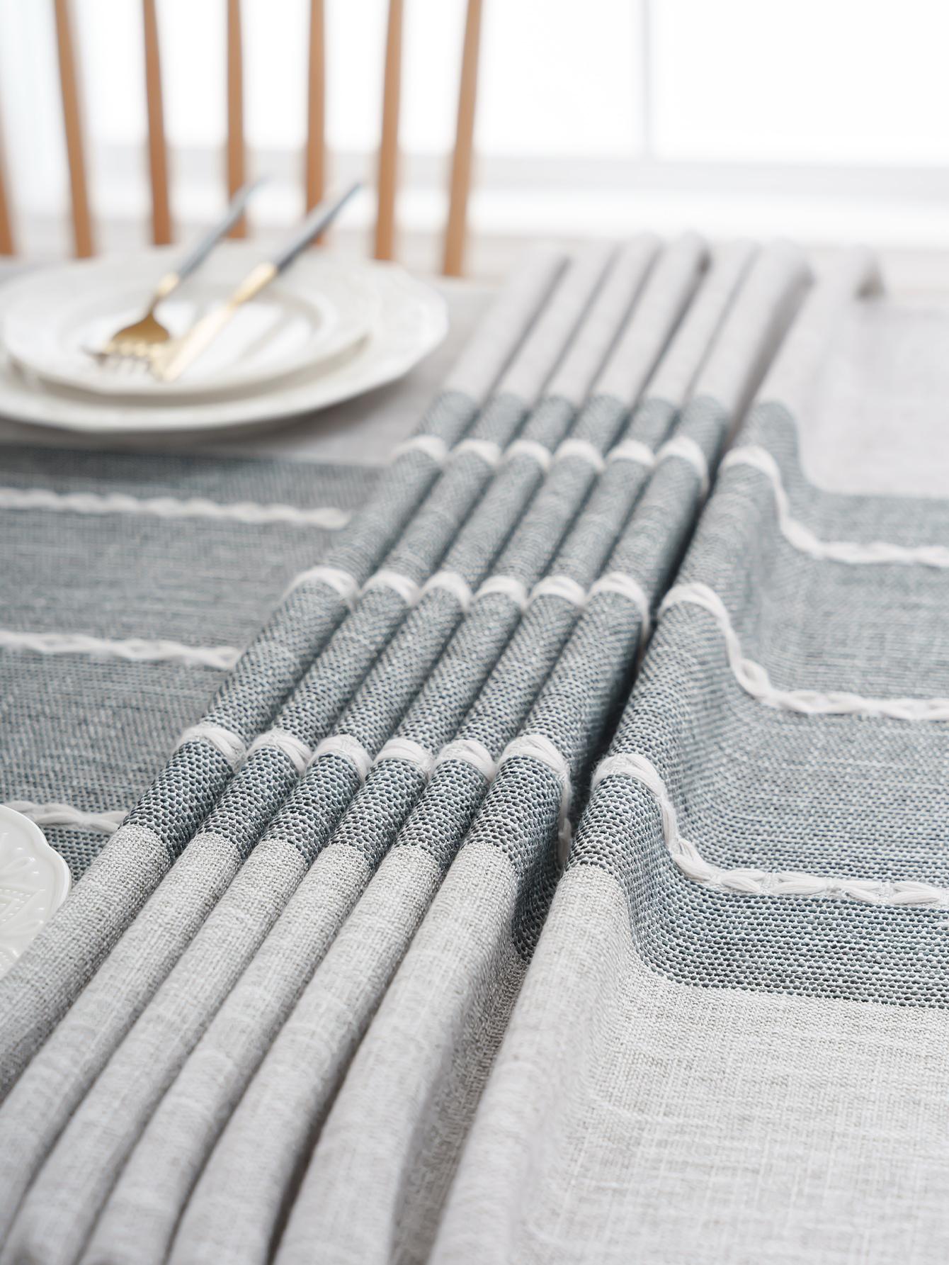 

Grey and White Striped Hanging Tassel Tablecloth for Fiving Room, Bedroom, Plain Color Dining Table Decoration, Anti Slip 140x100cm серый