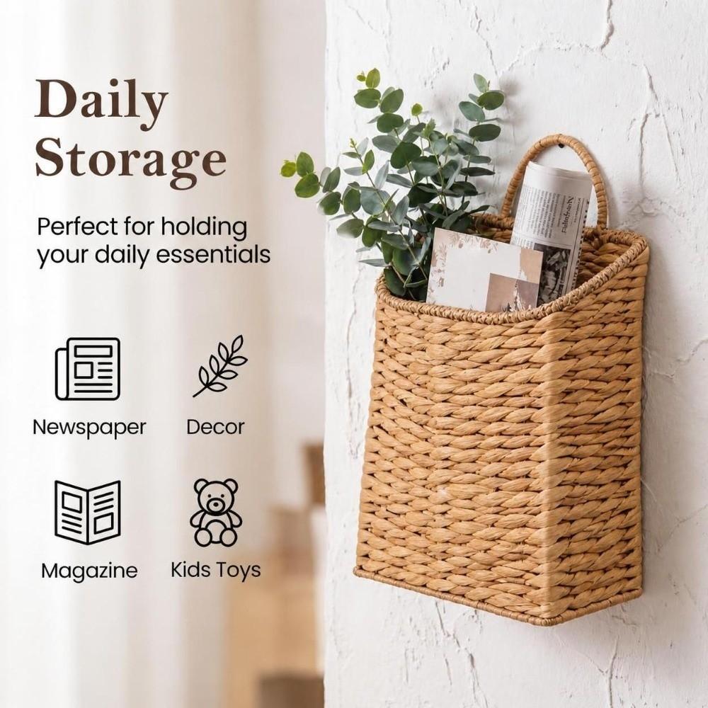 Natural Rattan Hanging Wall Basket Waterproof Front Door Decor Basket  Entryway Organizer