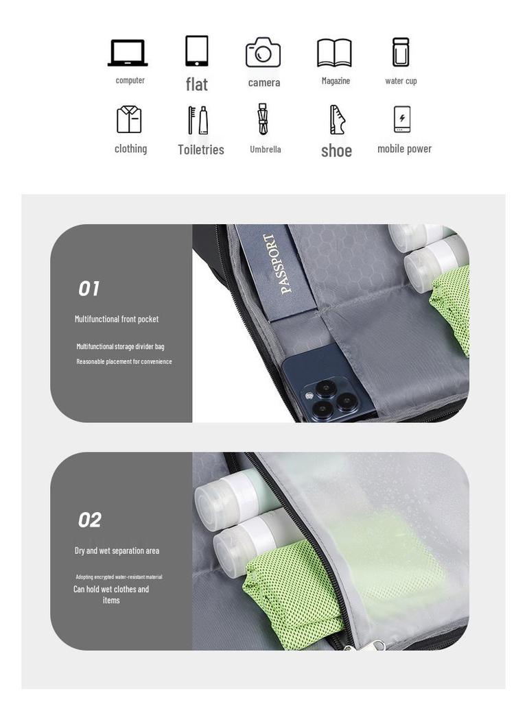 Customizable Expandable Laptop Backpack with Logo - Large Capacity & Wet/Dry Separation