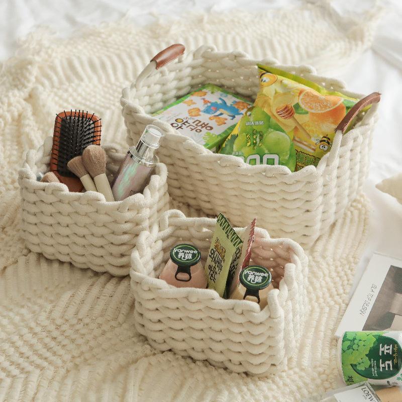 Nordic Style Cotton Rope Woven Storage Basket for Dressing Tables and Wardrobes