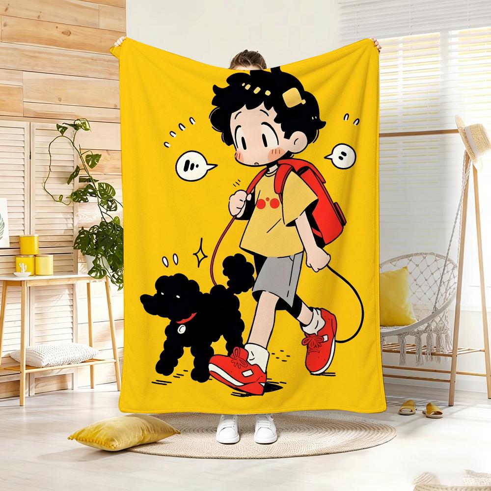 Cartoon Style Pets Warm Companionship Throw Lightweight 240G Flannel Blanket Soft Skin-Friendly For Summer Cooling