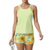 Women Tank Top and Shorts Set Floral Print Sleeveless Athletic Lounge Outfit Lightweight Soft Fabric Casual Wear
