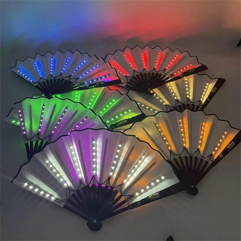 Colorful Glow Folding LED Fan Creative Glowing Hand Fan Atmosphere Prop LED Luminous Fan  Christmas