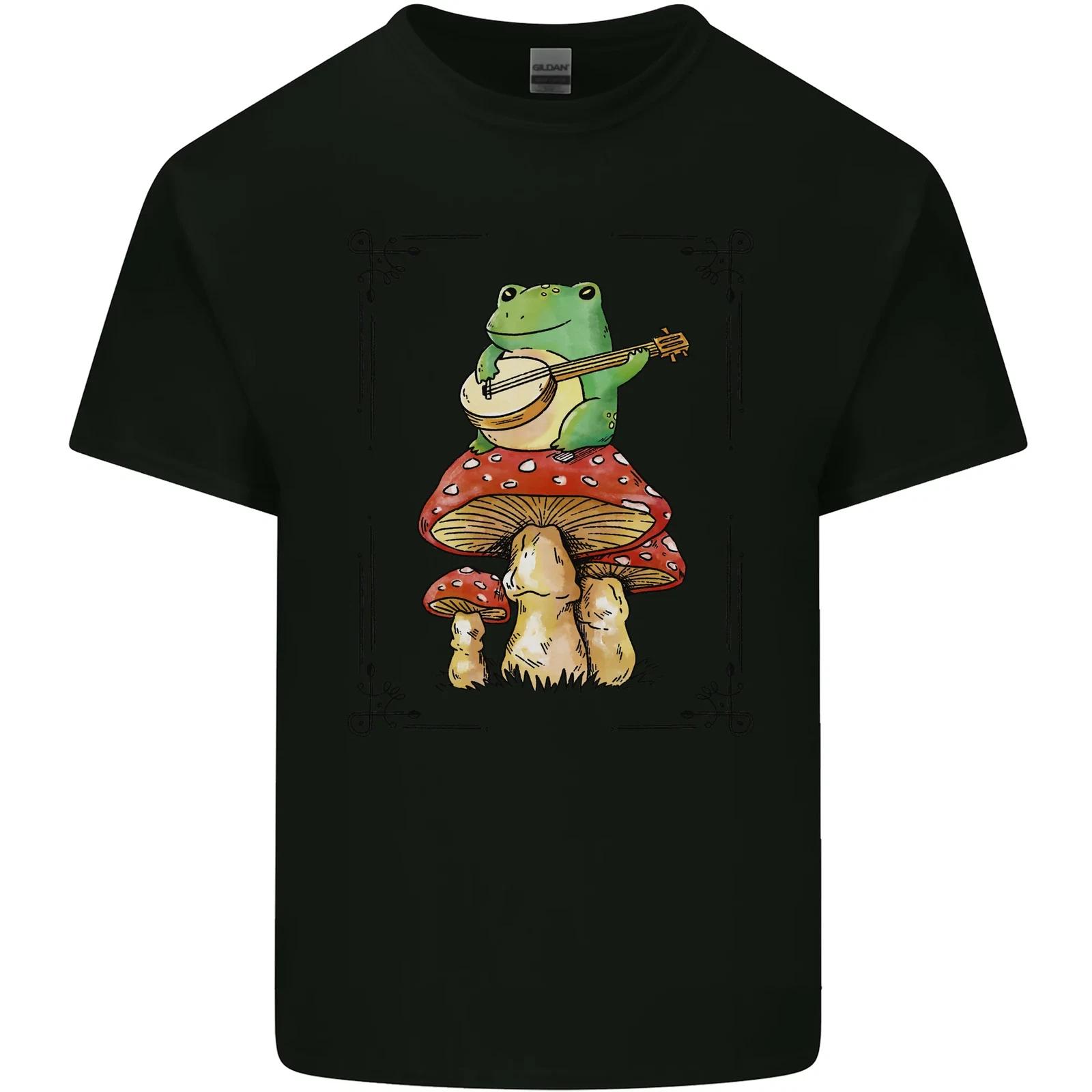 

A Frog Playing the Guitar on a Toadstool Kids T-Shirt Childrens M