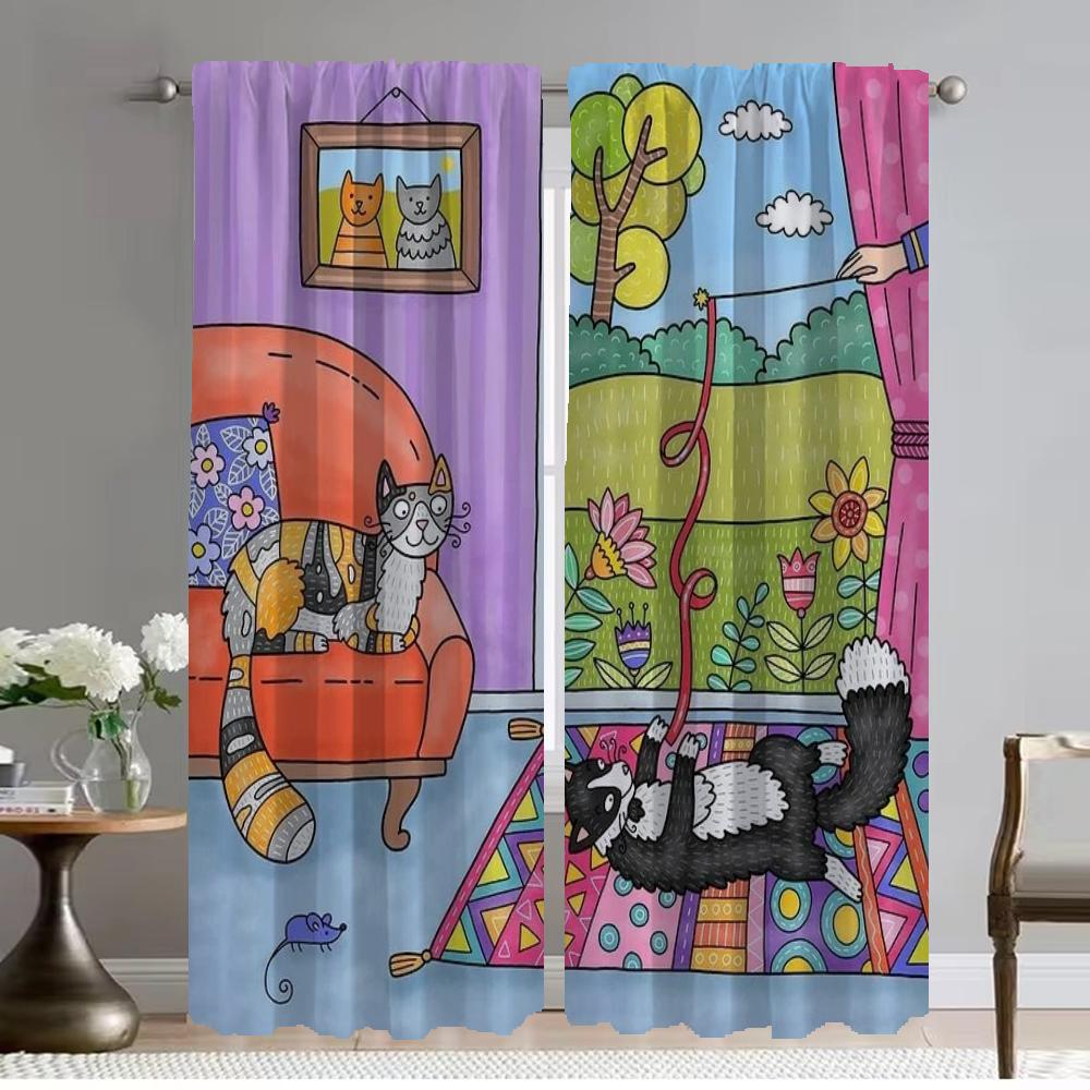 

Современные шторы для гостиной для камеры, красочные кошки, украшение на Хэллоуин, кухонные шторы, 2 штуки, шторы, затемняющая штора для дома W107xH274cmx2pcs-CL