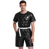 Men Short Sleeve Padded Jumpsuit Water Resistant Back Invisible Zipper Thigh Length Bodysuit with Pockets Adjustable Belt for Easy Dressing