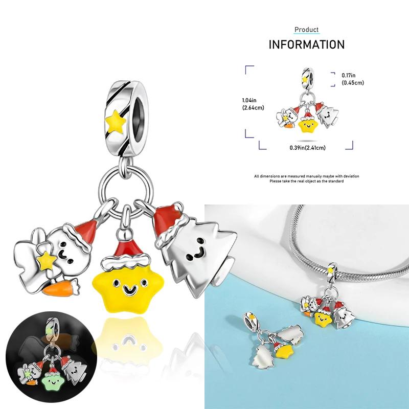 Christmas Charms Copper Elk Santa Claus Bead Snowflake Bell Snowman Charm Fit Original Bracelet Diy Jewelry