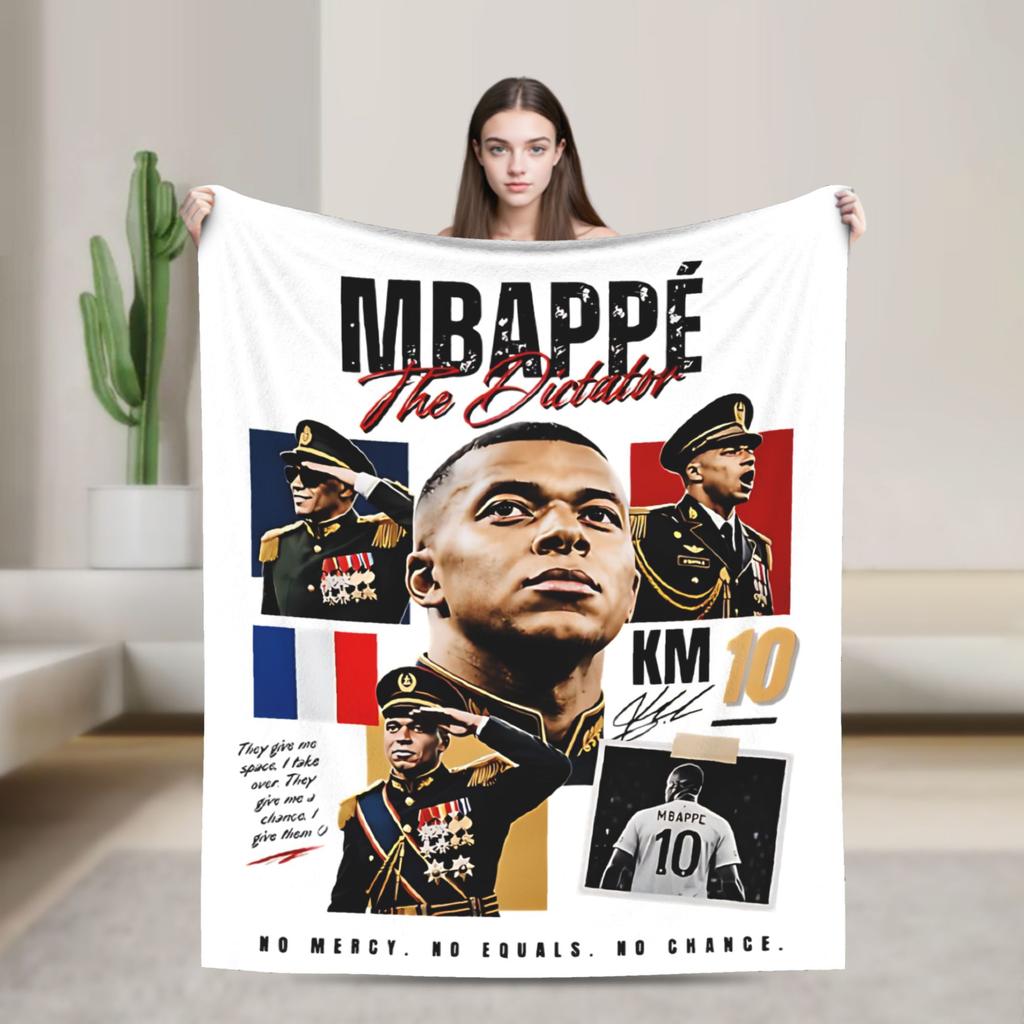 Pipini M-Mbappes Novelty Football Fleece Throw Blankets Funny Blankets for Sofa Bedroom Warm Bedroom Quilt,