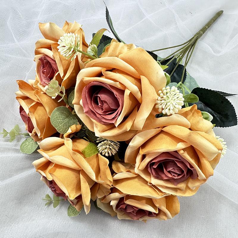 Simulation 9-Fork Money Leaf Rose Home Wedding Bride Party Hotel Decoration Fake Flowers Photography Props Background Scenery
