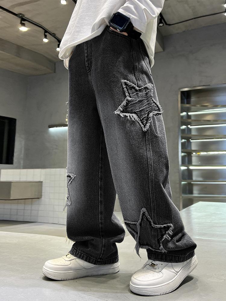 Autumn 2025 Boys' Star Denim Wide Leg Jeans - Big Kids' Loose Fashion Trousers