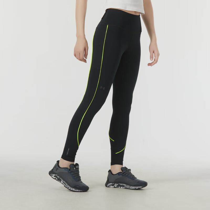 Under Armour Color Block Yoga Training Slim Fit Mid-Rise Sports Leggings Women Bottoms Black 1368358-001