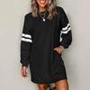 Hoodie Dress Women Casual Fashion Long Sleeve Striped Round Neck with Pocket Sports Wear