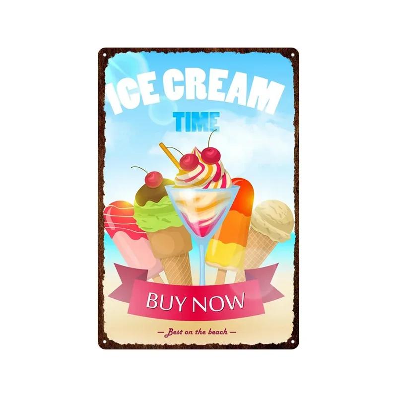 Metal Plate Tasty Cute Ice Cream Sundaes Milk Shake Painting Iron Tin Sign Wall Art Pictures For Kitchen Dessert Shop Home De
