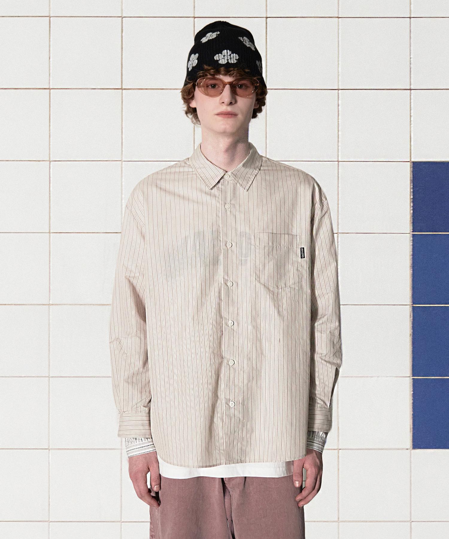 Analogoid Layered Cuff Stripe Shirt / Beige Beige/L