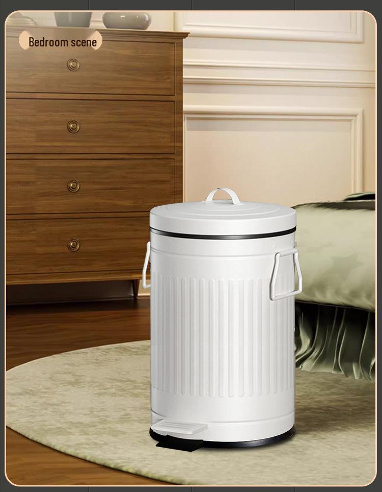 Ivory White Roman Pattern Trash Can with Silent Slow-Close Foot Pedal and Lid