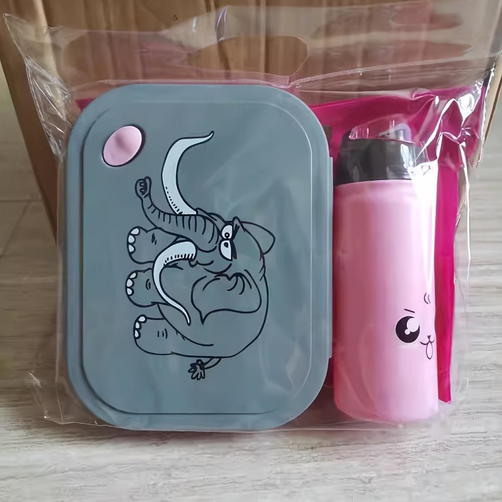 1pc Rectangular Grid Lunch Box with Kettle Set, Portable Lunch Box