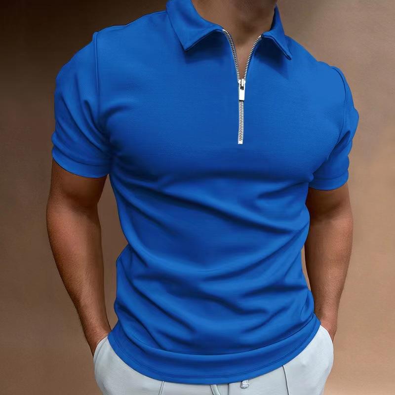 Men'S Hot Sale Men'S 3D Printed Zipper Short Sleeve Solid Color Polo Top T-Shirt