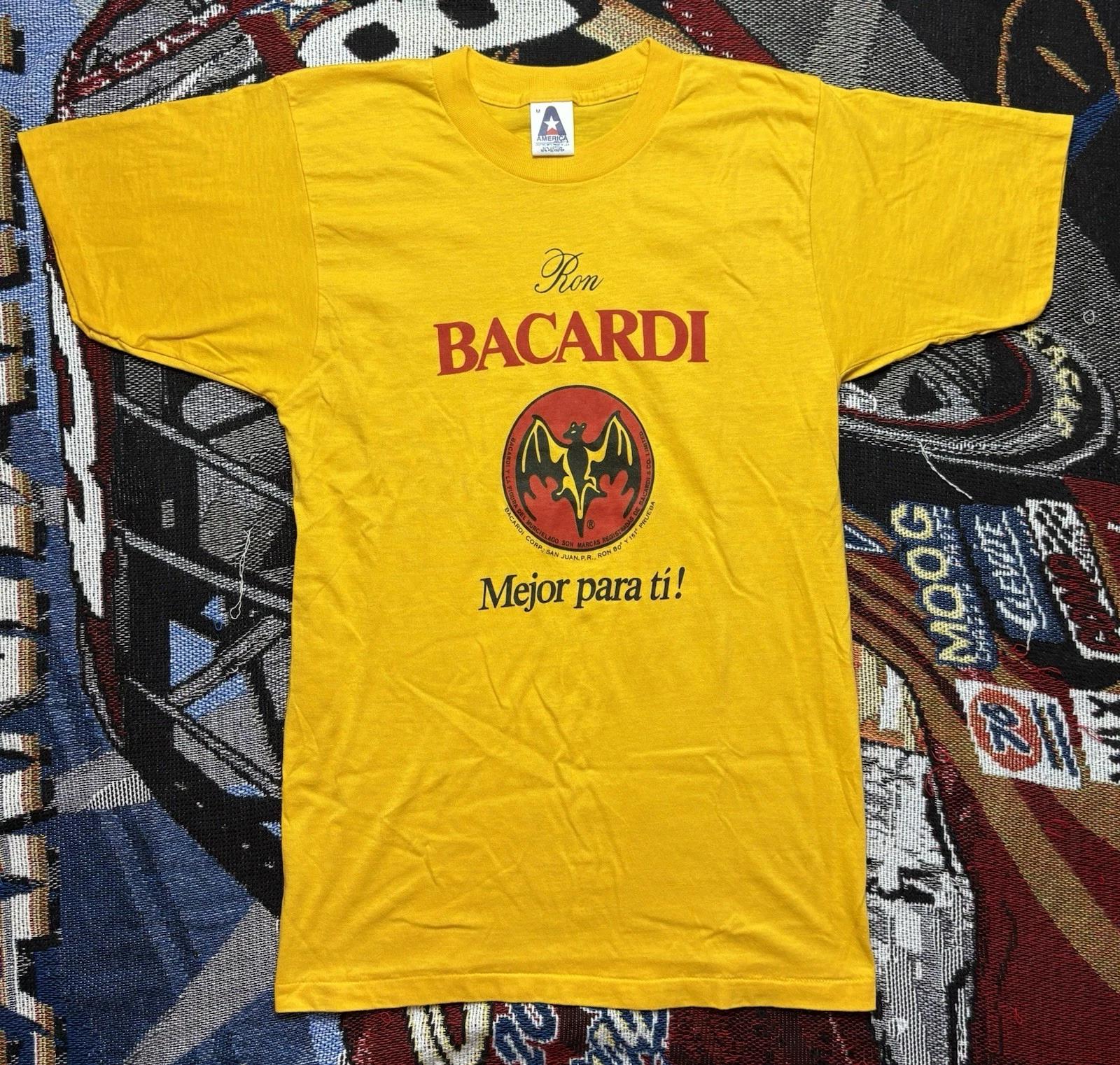 Vintage Bacardi Rum Shirt 151 Promo San Juan 5050 Medium USA Yellow 80s 90s 3XL