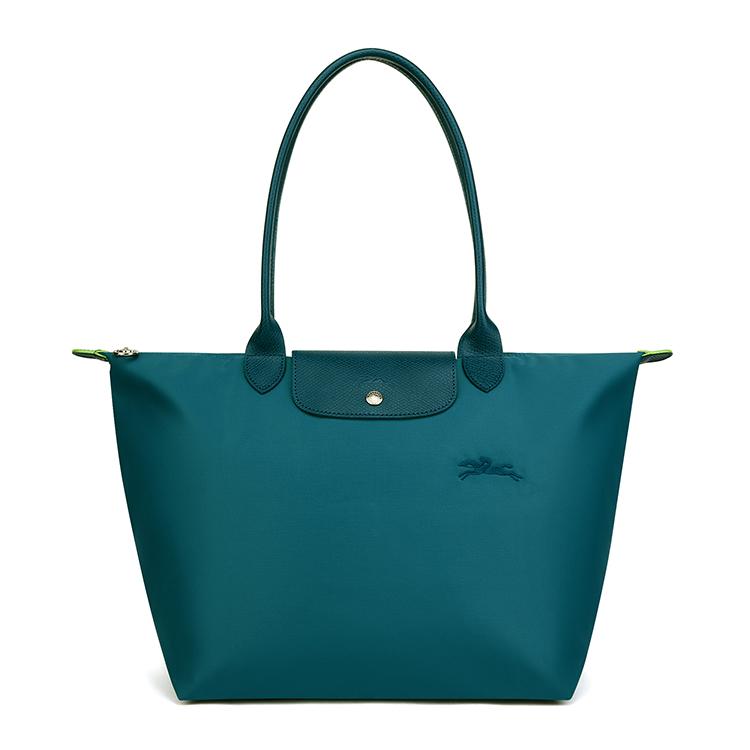 

Longchamp Le Pliage Green 31 Embroidered Logo Snap Zipper Closure Recycled Canvas With Leather Trim Dumpling Tote Handbag Large 1899919P89 Basic Set (Bag)