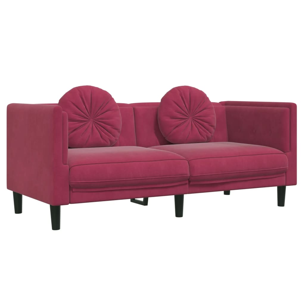 3 piece sofa set with cushions wine red velvet