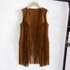 Cardigan pentru femei, cu franjuri, culoare uni, cusătură deschisă, vintage, cowboy occidental, cosplay hippie, fără mâneci, performanță pe scenă, joc de rol, vestă pentru doamnă
