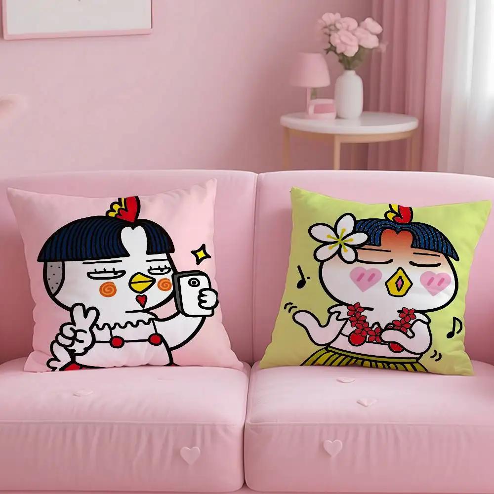 Kwaii Anime B-Buldak Ramesn Pillow Case Anti-Dustmite Pillowcase Invisible Zipper Silky Short Plush Sofa Cushion Cover