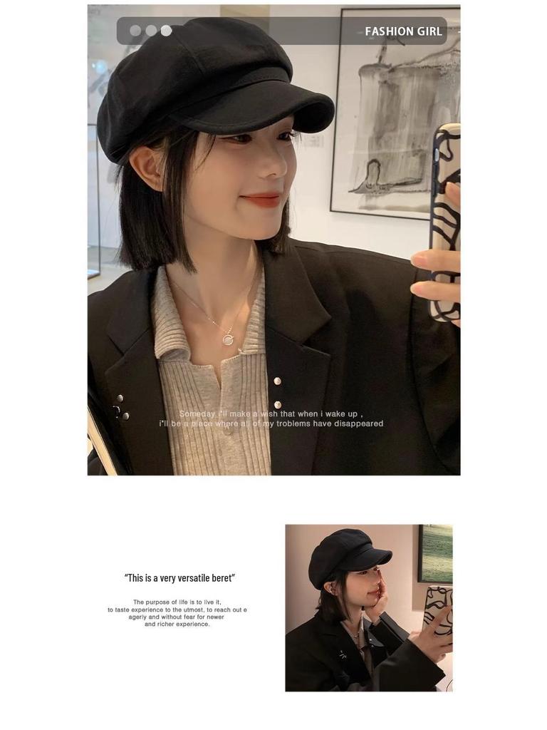 Women's British Style Octagonal Beret: Versatile Wool Painter Hat for Large Head, Slims Face, Duckbill Newsboy Cap for Autumn & Winter.