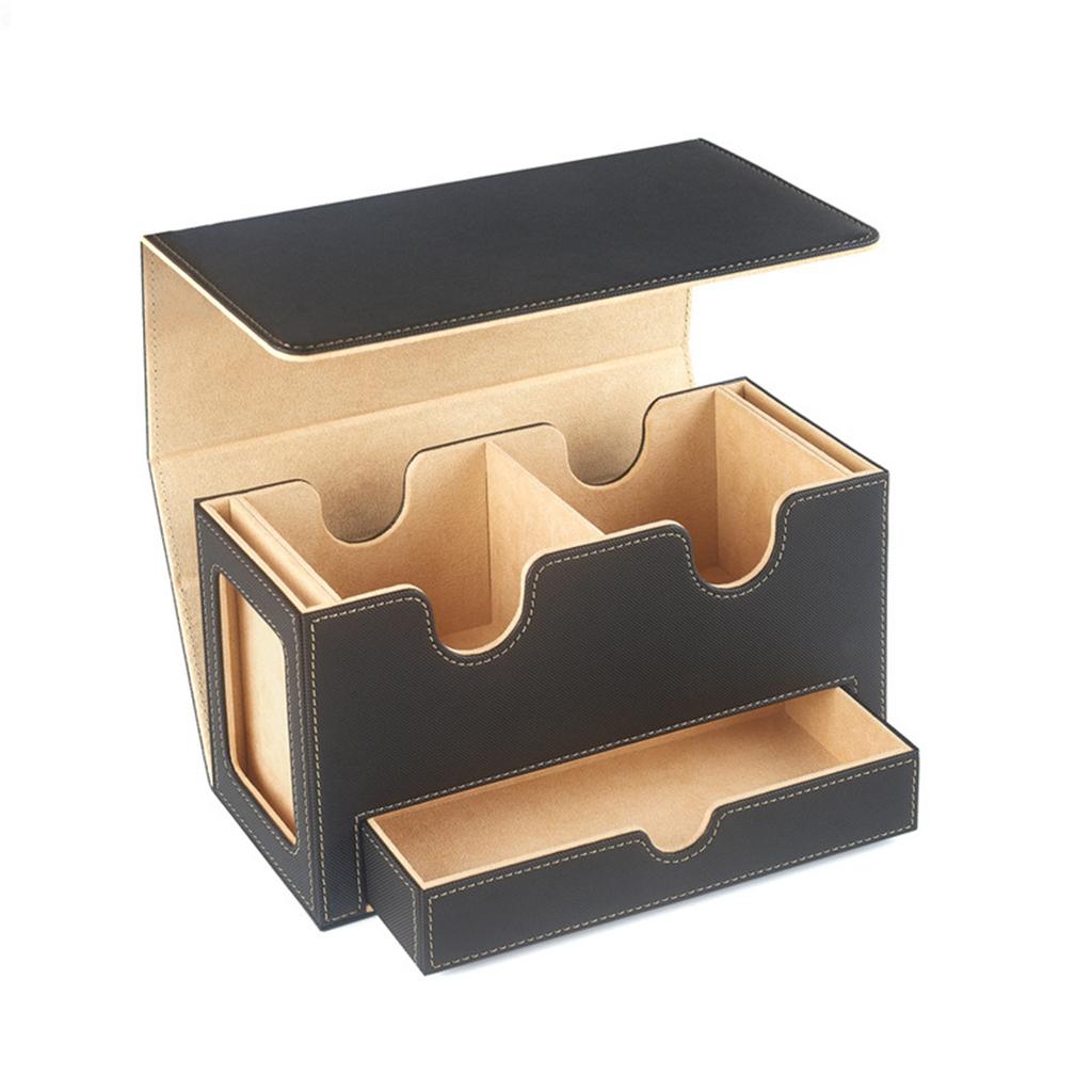 PU Leather Trading Card Deck Box Board Game Card Carrying Organizers Scratch Resistant Card Storage Case with Drawer