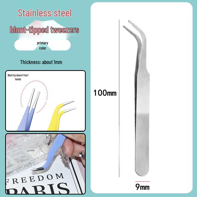 Colorful Stainless Steel Curved Tweezers for False Eyelashes and Planner Clips