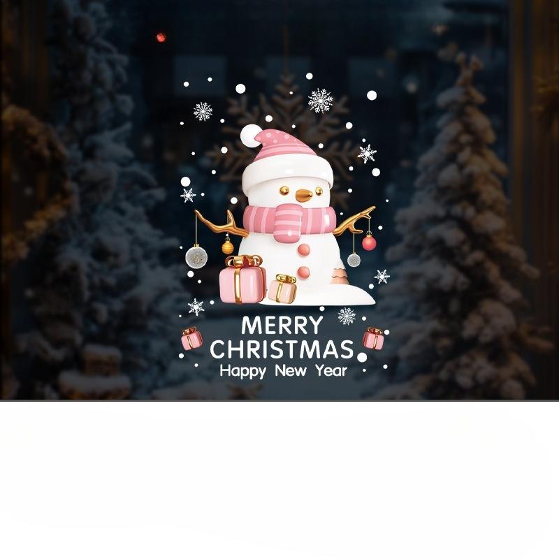 Christmas Snowman Decorations, Electrostatic Glass Door Decoration, Shopping Mall Window Flower Atmosphere Stickers