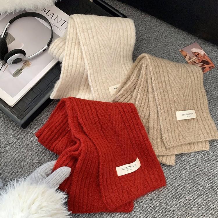 Retro Red Scarf Winter Women's New Korean Style Warm and Thickened Cold Proof Neck Protection Couple Knitted Small Scarf