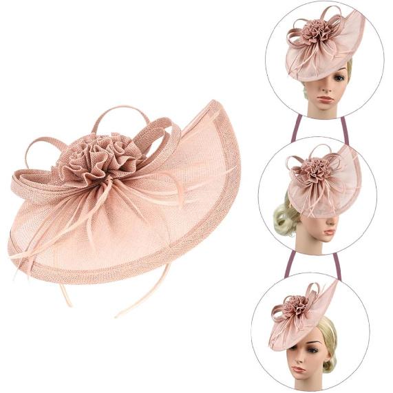 Milisten Hauts de Mariée Chapeau Bandeau Fascinator en Tulle Rose Nude, Accessoire de Tête pour Fête de Thé de Mariage pour Femmes, 1 pièce Accessoire pour Occasion Spéciale pour Banquet et