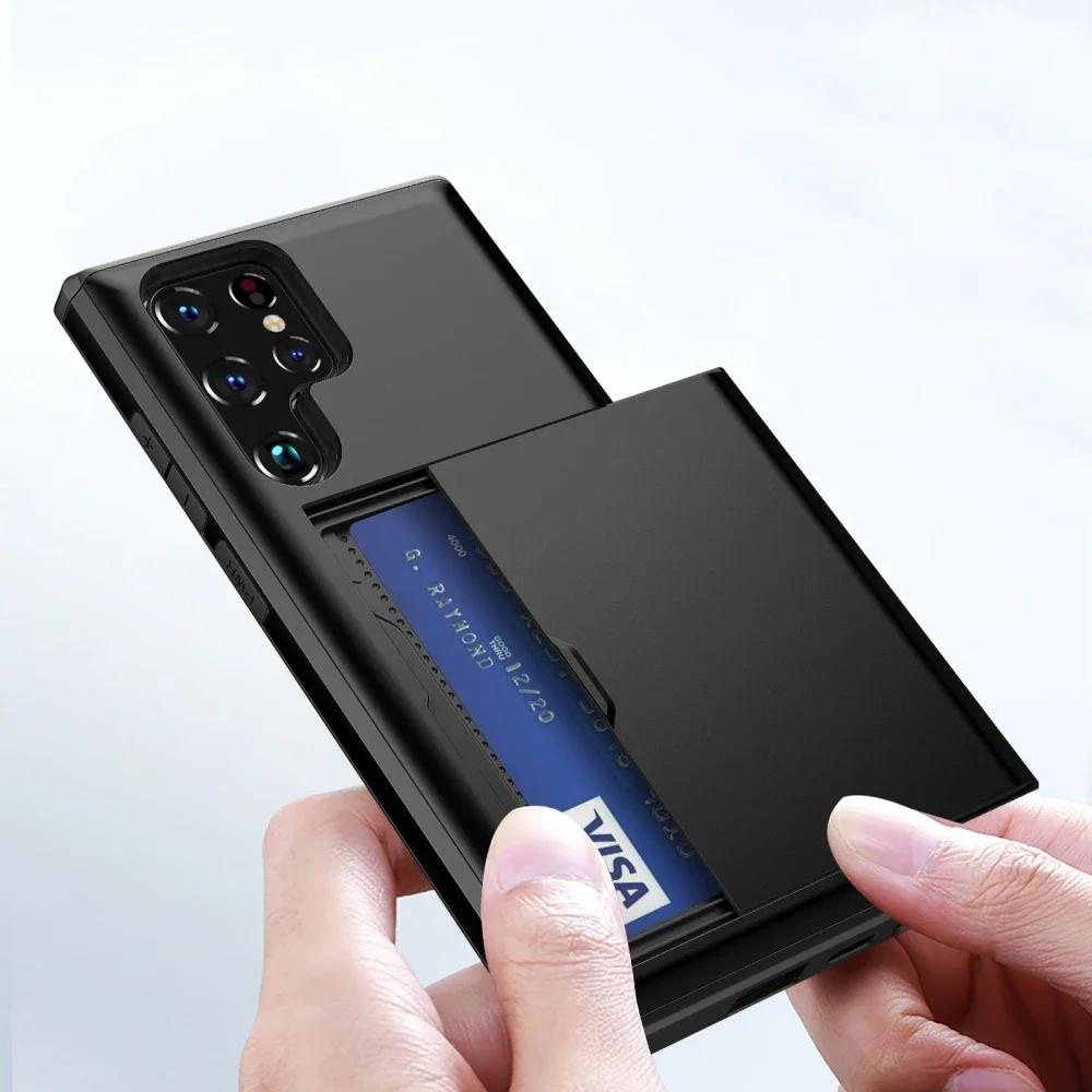 For Samsung Galaxy S25 S24 Ultra S23 S21 S20 FE S22 Plus A55 Case Slide Armor Wallet Card Slot Cover for Galaxy Note 20 Ultra