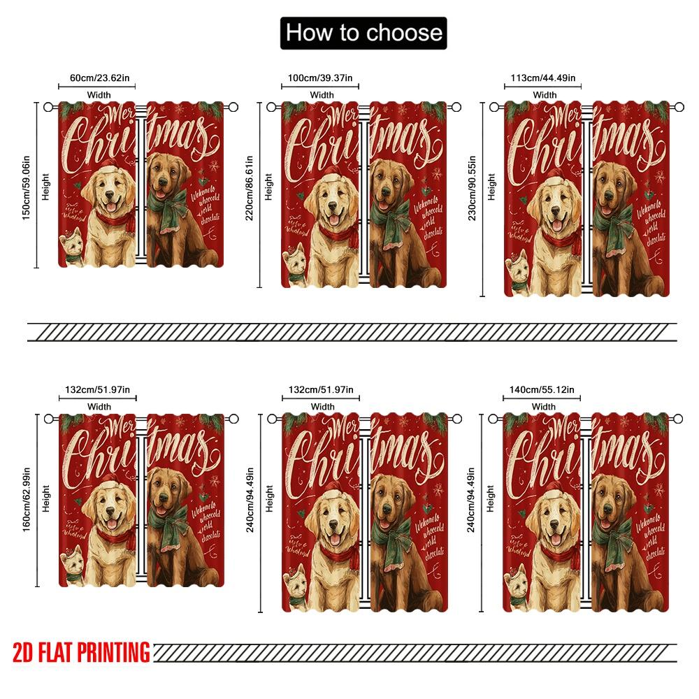 2 Stück, 2D-Flachdruck Beliebte Vorhänge 3 Festliche Hunde_ Schneeflocken Strapazierfähiger 100% Polyesterstoff (ohne Stange) Vielseitig für alle Anwendungen