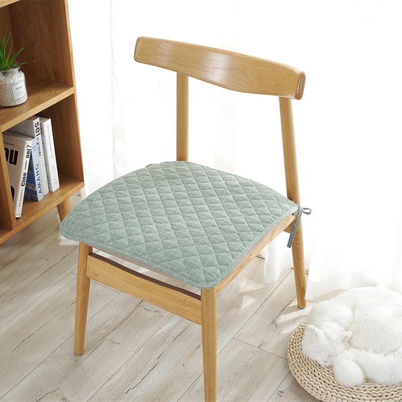 Nordic Modern Simple Yarn-Dyed Washed Pure Cotton Chair Cushion Strap Solid Color Fabric Non-Slip Dining Chair Cushion