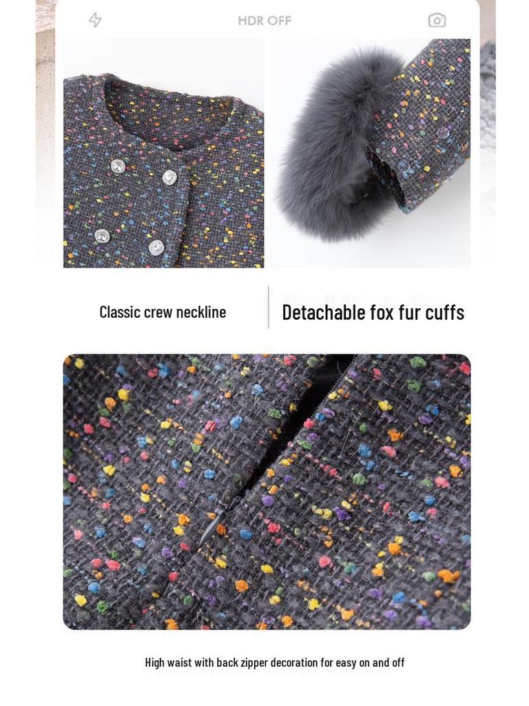 Stylish Winter Fox Fur Down Jacket & Slimming Skirt Set (YJ6819)